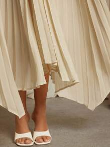 SHEIN Unity 女士纯色褶皱长款宽松休闲吊带连衣裙 - 黃色 - 查看 6