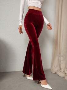Firerie Women's Vintage Red Velvet Flare Pants - Burgundy - View 4