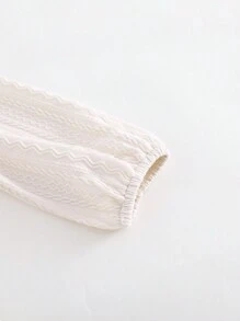 Cozy Pixies Baby Girl Wave Pattern Round Neck Dropped Shoulder Puff Sleeve Waisted Dress - Apricot - View 7