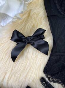 女士性感内衣套装，带吊袜带蕾丝紧身衣，泰迪熊连裤袜和丝袜（赠送手链项链），外出必备 - 黑色 - 查看 9