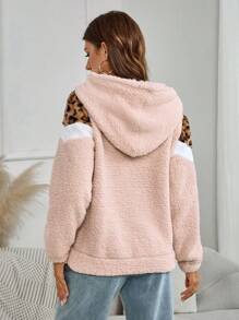 女士新款秋冬复古蓬蓬豹纹V领连帽加厚加绒厚毛衣加绒厚毛衣（母女同款装，2件分开售） - 彩色 - 查看 2