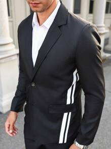 Manfinity Mode Blazer de manga larga con contraste de color a rayas blancas y negras para hombres - Negro - Ver 6