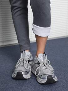 SHEIN EZwear Women's Fall And Winter Sportswear Casual Essentials Knit  Stretchy With Fleece Velvet  Thermal Comfy Athletic Jog Grey  Fitted  Leggings - Black - View 3