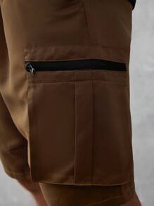 Manfinity Homme Men's Multi-Pocket Casual High Street Hiphop Lace-Up Cargo Shorts