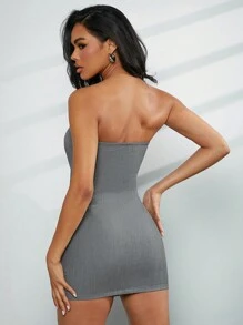 SHEIN Unity Business Casual Cargo Pocket Zip Up Tube Mini Dress - Grey - View 2