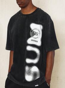 SUMWON Camiseta lavada con impresión gráfica con descarga - Negro - Ver 3