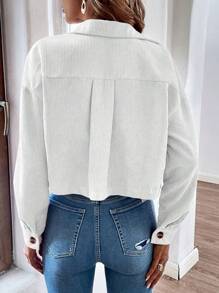 EMERY ROSE Jaqueta Cargo Curta de Cor Sólida Casual para Primavera e Outono - Branco - Visão 2
