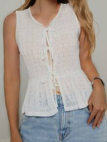 Chiquease Women's Summer Solid Color Tie Front Ruffle Hem Loose Camisole