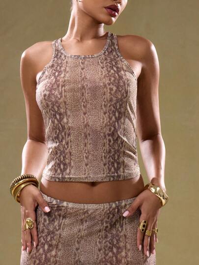 MUSERA Sexy Vintage Animal Print Race Tank Top Vacation Casual Spring Summer