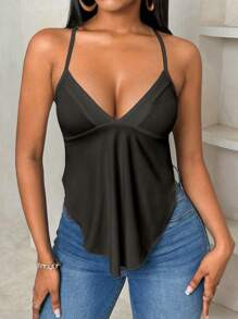 BamGleam 性感系带露背吊带短款上衣，夏季 - 黑色 - 查看 4