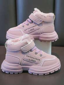 1 Par de Zapatos Deportivos de Moda para Niñas, de Púrpura, con Forro Térmico, Suela Suave Antideslizante, Apropiados para Invierno