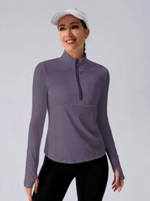 Daily&Casual 女士拉链高领长袖修身休闲户外健身瑜伽卫衣 - 紫羅蘭色 - 查看 5