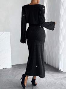 Chiquease Set de 2 piezas: Vestido de tirantes negro sexy y elegante versátil para fiestas y uso casual + Chaqueta - Negro - Ver 2