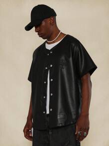 SUMWON PU Baller Shirt With Embroidery Print & PU Branded Label - Black - View 2