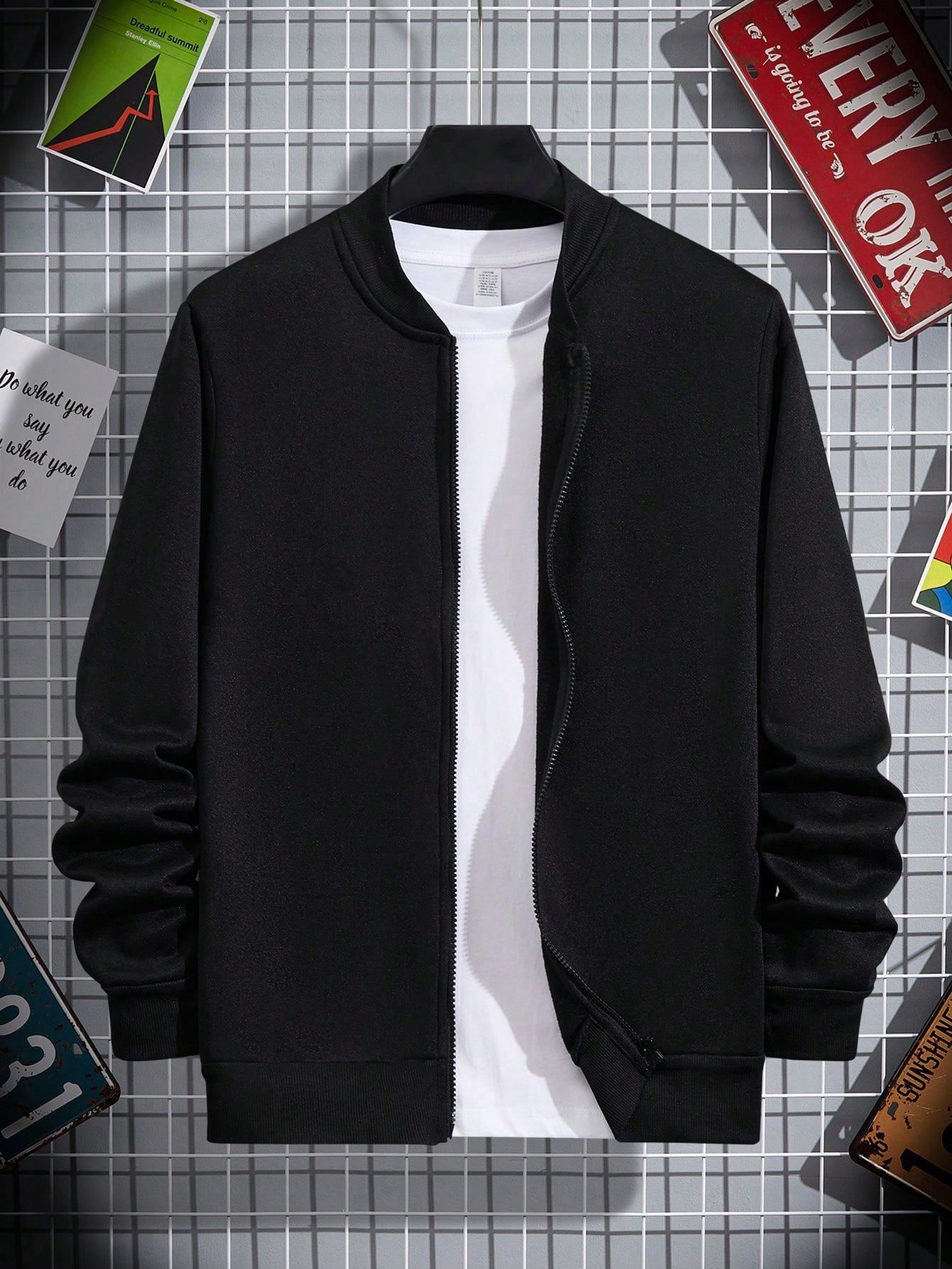 Manfinity Dauomo Plus Size Men's Casual Solid Color Zip-Up Fleece Hoodie, Autumn & Winter