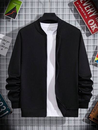 Manfinity Dauomo Sudadera con capucha de forro polar con cierre para hombre talla grande, unicolor, otoño e invierno