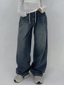 DAZY Women's Stretchy Waist Denim Harem Baggy Jeans Y2k - Medium Wash - View 8