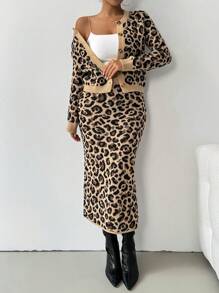 RosyDaze 女士秋季豹纹休闲宽松两件套服装