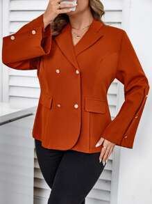 SHEIN Unity Blazer casual à manches longues simple et basique pour femmes en grande taille, pour un port quotidien - Camel - Voir 3