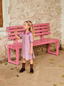 SHEIN 1pc Plaid Pattern Short Sleeve Polo Dress, Elegant Casual Back To School Style Suitable For Outing - Purple - View 4
