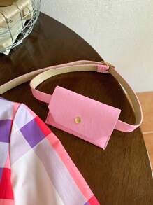 SHEIN 1 件年轻女孩休闲通勤格纹保暖内衬长袖风衣，配有 PU 腰包，适合秋季日常穿着