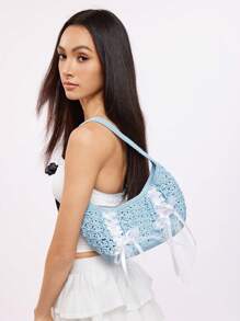 SHEIN MOD Women's Contrast Color Bow-Knot Shoulder Bag, Suitable For Daily Use And Dating Gift