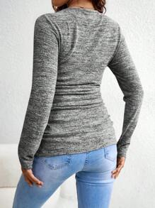 SHEIN 孕妇春秋休闲褶皱修身长袖 T 恤