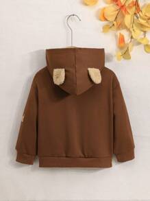 SHEIN 女童时尚趣味字母印花休闲日常穿着长袖可爱熊连帽衫带耳朵拉链夹克运动衫外套适合返校秋冬 - 彩色 - 查看 2