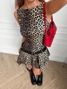 SHEIN EZwear Ärmelloses, gestricktes Kleid mit Leoparden Muster für Frauen - Verschiedenfarbig - Übersicht 1