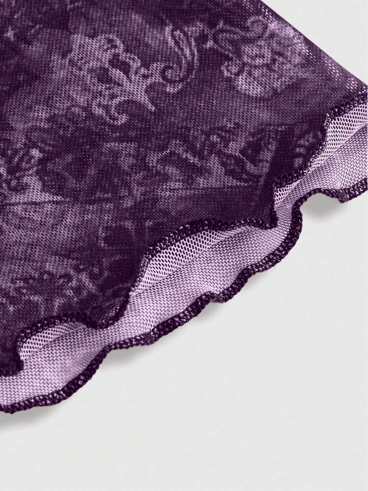 ROMWE Hippie Damen Vintage Blumenprint Off-Shoulder Trompetenärmel Bluse, Frühling Herbst - Violett - Übersicht 4