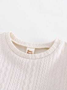 Cozy Pixies Baby Girl Wave Pattern Round Neck Dropped Shoulder Puff Sleeve Waisted Dress - Apricot - View 6