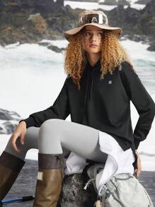 In My Nature Áo nỉ dài tay màu trơn dành cho nữ, có dây rút, kiểu dáng thường ngày. - màu đen - Xem 7