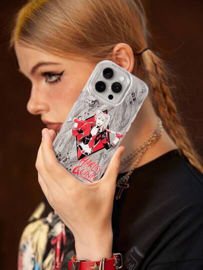 Harley Quinn | ROMWE 1 pièce Étui de téléphone thématique en argent avec plume et maille