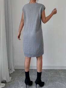 Selianne Women's Solid Color Simple Sleeveless Knit Sweater Dress - Grey - View 2