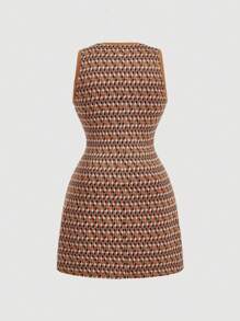 SHEIN MOD 大码 70 年代复古几何撞色背心裙 - 彩色 - 查看 2