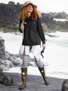 In My Nature Áo nỉ dài tay màu trơn dành cho nữ, có dây rút, kiểu dáng thường ngày. - màu đen - Xem 10