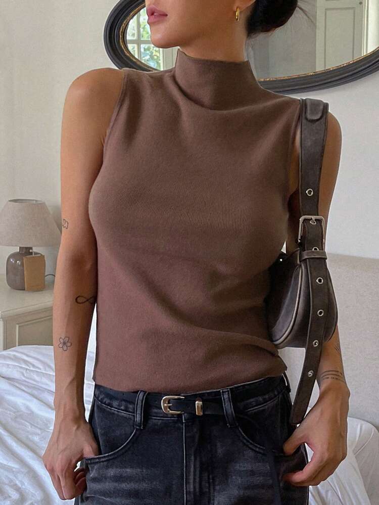 Women's Sleeveless Turtleneck Knit Vest,Fall Clothes