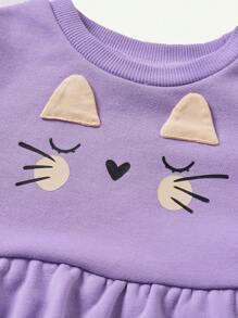 Cozy Pixies Set de haine de toamnă 2 bucăți pentru fetiță drăguță pisică grafică cu gât rotund și jambiere