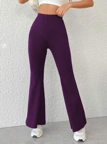 SHEIN PETITE Women Plain Minimalist Flare Pants
