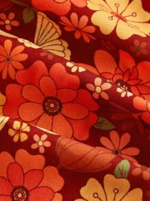 SHEIN MOD Top tipo tank con cuello halter, de talla grande, con estampado floral retro hippie, parches de encaje - Multicolor - Ver 4