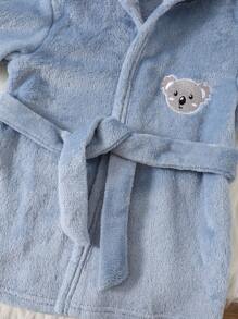 男婴可爱动物印花连帽法兰绒长袍，秋冬款 - 淺藍色 - 查看 4