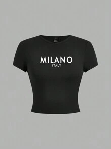 SHEIN EZwear 4pcs/Set Women's Leopard & Zebra Print Milano Pattern Round Neck Short Sleeve Fitted T-Shirts, Summer Wear