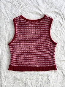 Soleia Camiseta de punto básica rosa con rayas y tela de punto acanalado para mujer con estilo de vacaciones
