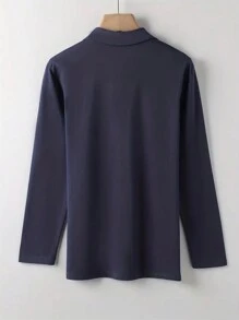 INAWLY Top básica de manga larga sencilla y llana para mujer - Azul Marino - Ver 2