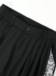 Claim Dot Men's Casual Contrast Color Print Patchwork Wide Leg Pants, Plain Long Vacation Oversize Tactical Black Pants, For Husband, Boyfriend Gifts, For Fall - Black - View 5