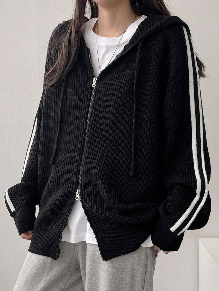 DAZY Áo len cardigan đan có khóa kéo cho nữ - màu đen - Xem 1