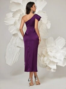 SHEIN Belle Vestido de cóctel elegante de mujer con escote asimétrico y sin mangas, vestido de fiesta semiformal para fiesta de cumpleaños, boda, graduación, cena, regreso a casa - Morado - Ver 2