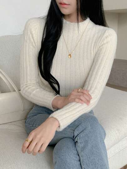 DAZY Women's Solid Color Slim Fit Turtleneck Long Sleeve Faux Cashmere Sweater, Casual Daily Wear,Long Sleeve Tops,Fall Women Clothes