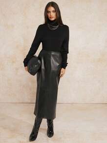 Forever 21 Women's Solid Color PU Leather Loose Skirt - Black - View 5