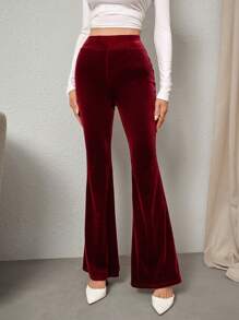 Firerie Women's Vintage Red Velvet Flare Pants - Burgundy - View 1